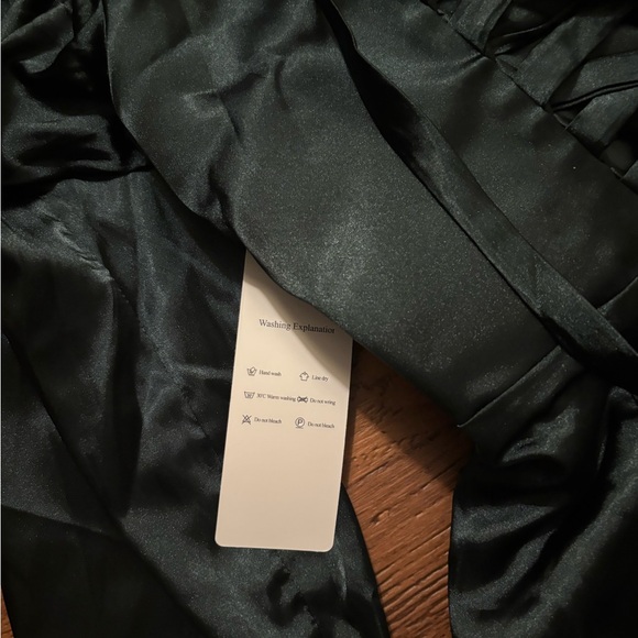 Dark Green Satin Corset Maxi Dress Puff Sleeve Lace-Up Back Formal Gown Size 4 - Picture 8 of 8